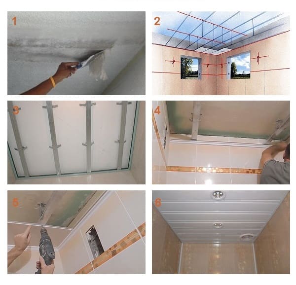 Монтаж панелей ПВХ на потолок